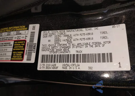 2017 Toyota Tundra Limited 5.7L V8 z USA, uszkodzony, nr VIN 5TFBW5F11HX659471